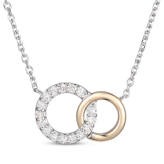 Diamond Interlocking Circles Necklace 1/6 ct tw Sterling Silver & 10K Yellow Gold 18"