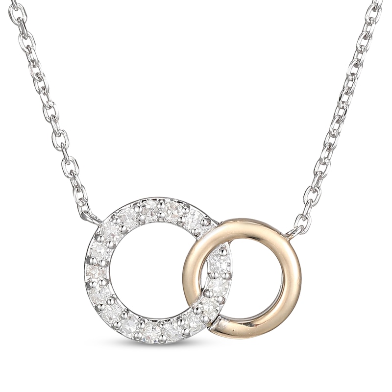 Main Image 1 of Diamond Interlocking Circles Necklace 1/6 ct tw Sterling Silver & 10K Yellow Gold 18&quot;