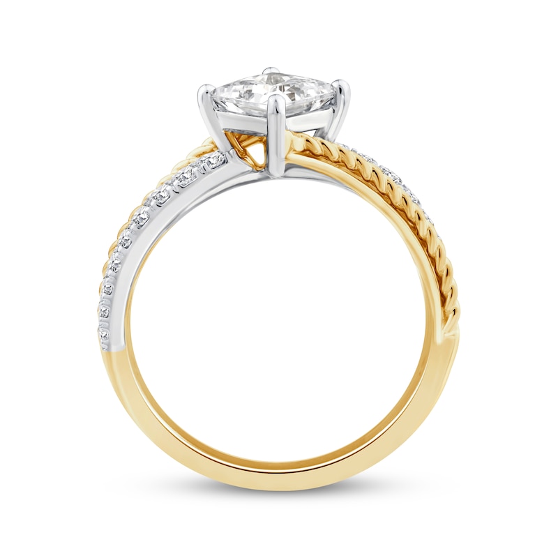 Main Image 3 of Threads of Love Princess-Cut Lab-Grown Diamond Engagement Ring 1-1/4 ct tw 14K Two-Tone Gold