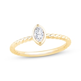 Marquise-Cut Diamond Solitaire Rope Shank Engagement Ring 1/5 ct tw 14K Yellow Gold (I/I1)