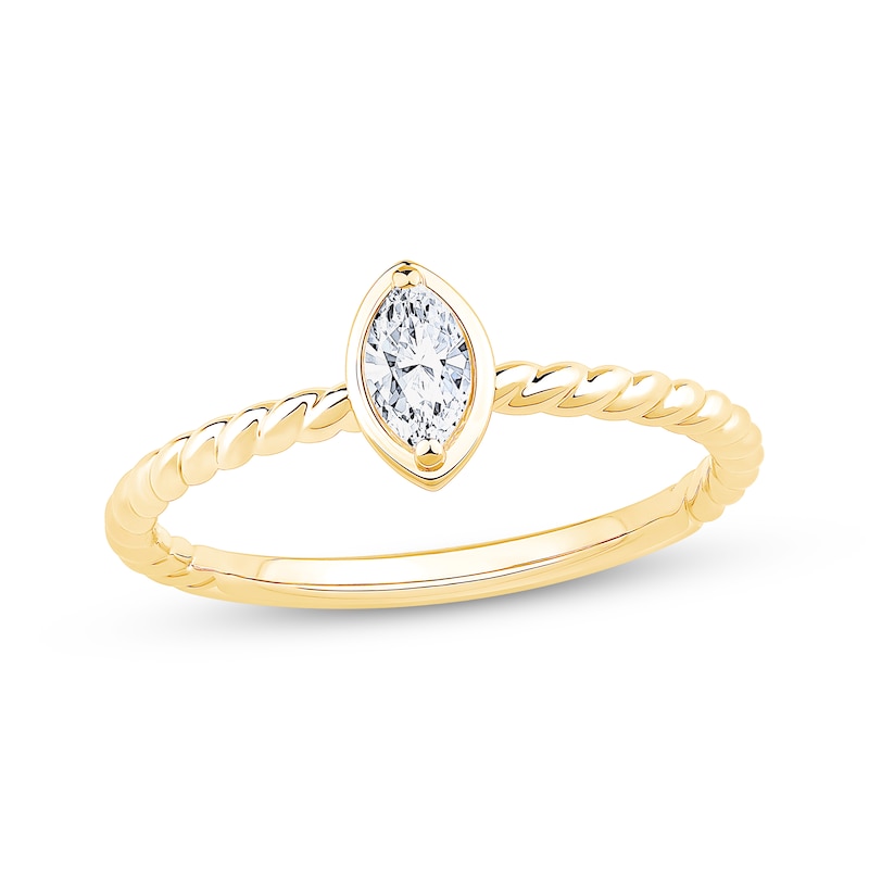 Marquise-Cut Diamond Solitaire Rope Shank Engagement Ring 1/5 ct tw 14K Yellow Gold (I/I1)