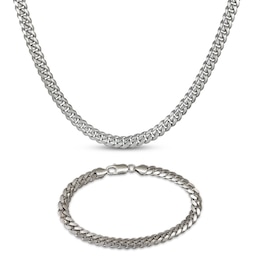 Solid Diamond-Cut Curb Cuban Chain Necklace & Bracelet Set 5.3mm Sterling Silver