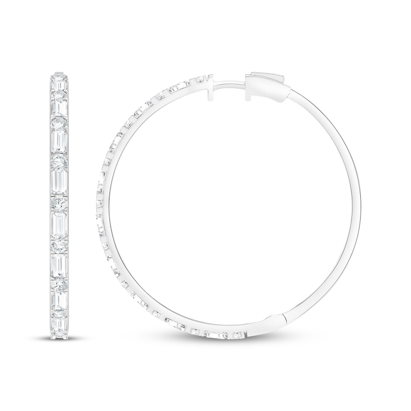 Main Image 1 of Lab-Grown Diamonds by KAY Baguette & Round-Cut Hoop Earrings 3 ct tw 10K White Gold