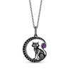 Thumbnail Image 0 of Disney Treasures Hocus Pocus Amethyst Cat & Crescent Moon Necklace 1/6 ct tw Diamonds Black Ruthenium Sterling Silver 19"