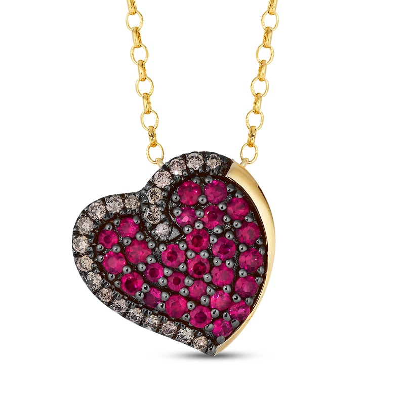 Main Image 1 of Godiva x Le Vian Ruby Heart Necklace 1/6 ct tw Diamonds 14K Honey Gold 19&quot;