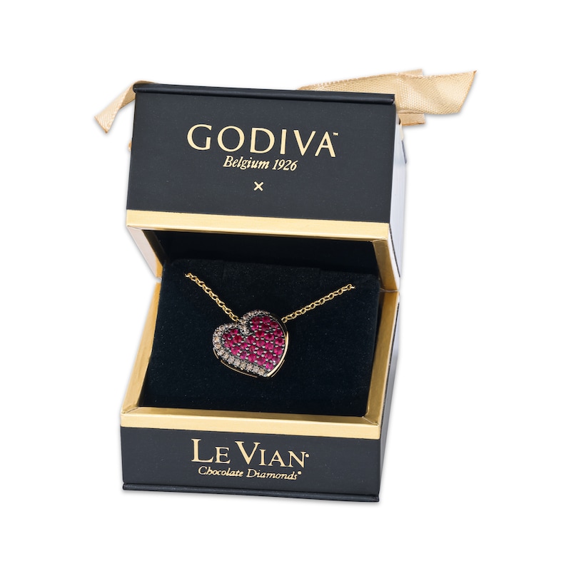 Main Image 3 of Godiva x Le Vian Ruby Heart Necklace 1/6 ct tw Diamonds 14K Honey Gold 19&quot;