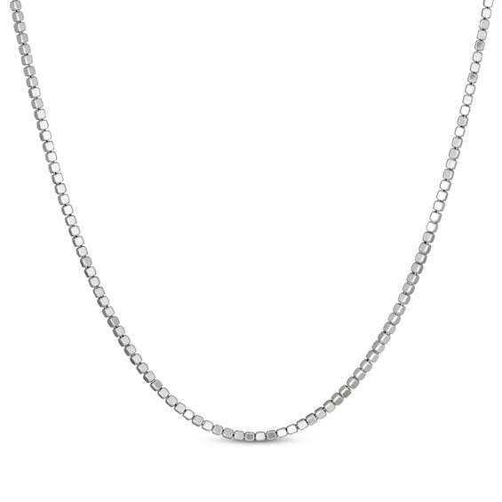 Diamond-Cut Solid Cube Bead Chain Necklace 2.5mm Sterling Silver 18"