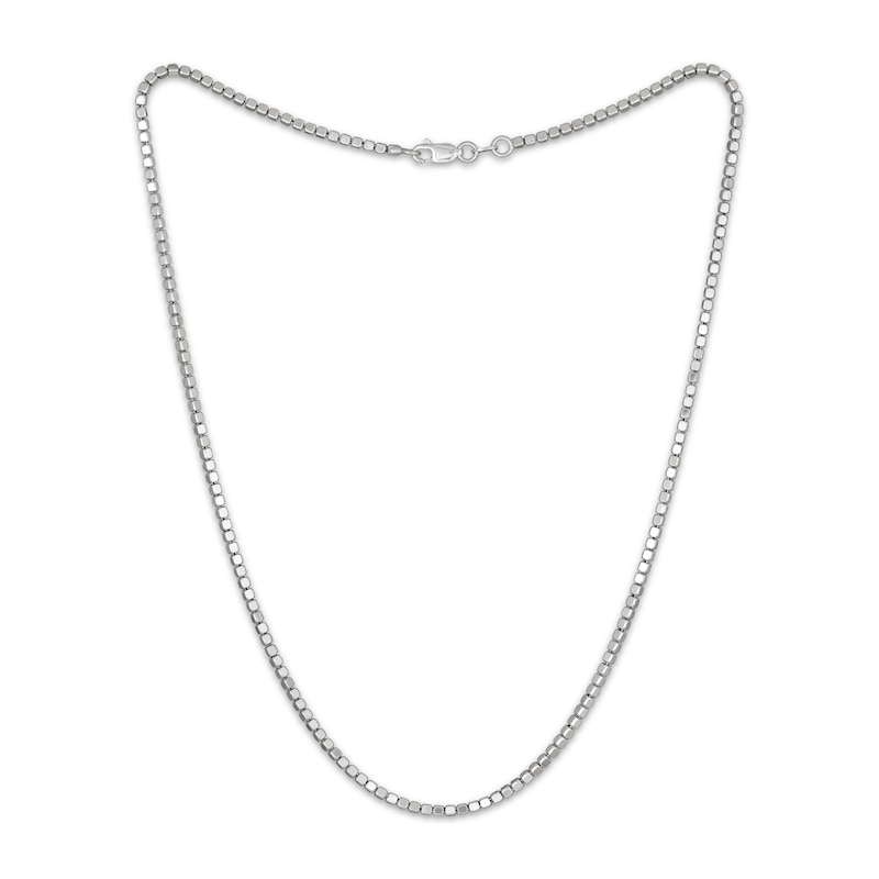 Main Image 2 of Diamond-Cut Solid Cube Bead Chain Necklace 2.5mm Sterling Silver 18&quot;