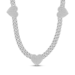 Men's Multi-Diamond Heart Station Necklace 3 ct tw 10K White Gold 20&quot;