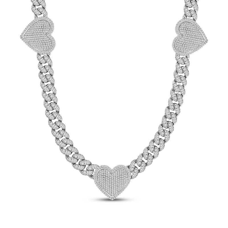 Main Image 1 of Men's Multi-Diamond Heart Station Necklace 3 ct tw 10K White Gold 20&quot;