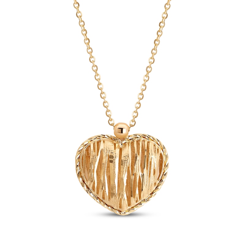 Main Image 1 of Italian Brilliance Heart Puff Necklace 14K Yellow Gold 18&quot;