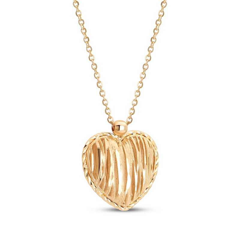 Main Image 2 of Italian Brilliance Heart Puff Necklace 14K Yellow Gold 18&quot;