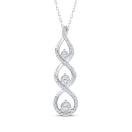 Memories, Moments, Magic Diamond Three-Stone Twist Drop Necklace 1/2 ct tw 10K White Gold 18&quot;