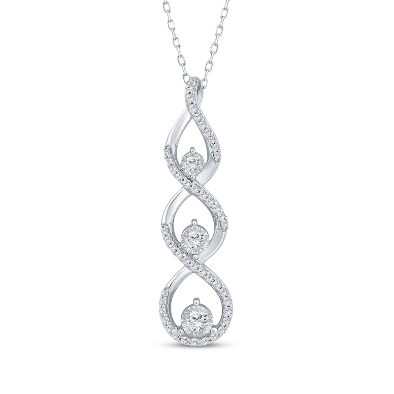 Main Image 1 of Memories, Moments, Magic Diamond Three-Stone Twist Drop Necklace 1/2 ct tw 10K White Gold 18&quot;