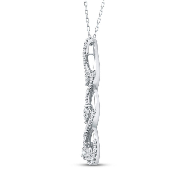 Main Image 2 of Memories, Moments, Magic Diamond Three-Stone Twist Drop Necklace 1/2 ct tw 10K White Gold 18&quot;