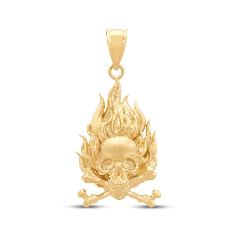 Main Image 1 of Men's Flaming Skull & Crossbones Charm 10K Yellow Gold