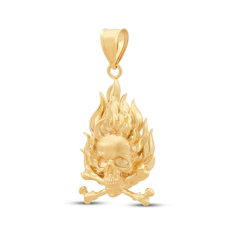 Main Image 2 of Men's Flaming Skull & Crossbones Charm 10K Yellow Gold