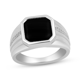 Men's Black Onyx & Lab-Grown Diamond Ring 1/10 ct tw Sterling Silver