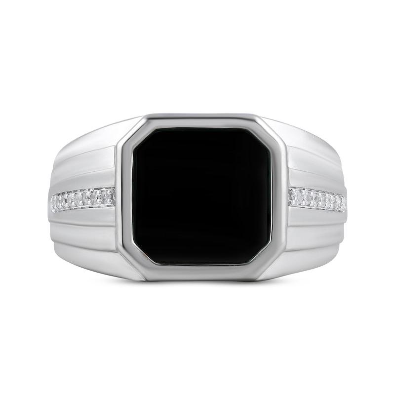 Main Image 3 of Men's Black Onyx & Lab-Grown Diamond Ring 1/10 ct tw Sterling Silver