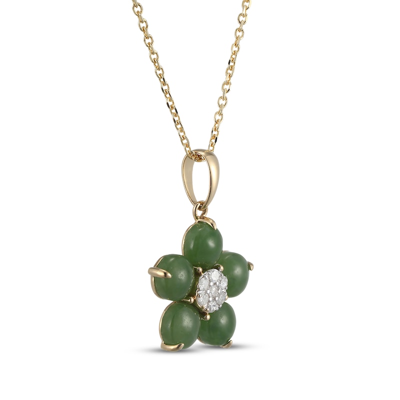 Main Image 2 of Nephrite Jade & Multi-Diamond Flower Necklace 1/10 ct tw 14K Yellow Gold 18&quot;