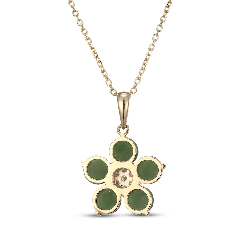 Main Image 3 of Nephrite Jade & Multi-Diamond Flower Necklace 1/10 ct tw 14K Yellow Gold 18&quot;