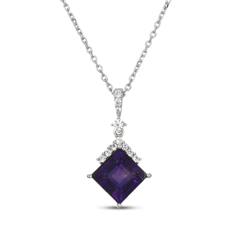 Main Image 1 of Square-Cut Amethyst & White Lab-Created Sapphire Necklace Sterling Silver 18&quot;