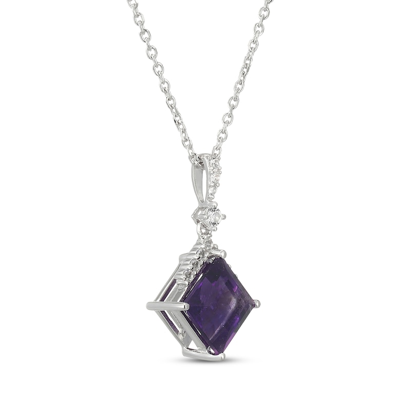 Main Image 2 of Square-Cut Amethyst & White Lab-Created Sapphire Necklace Sterling Silver 18&quot;