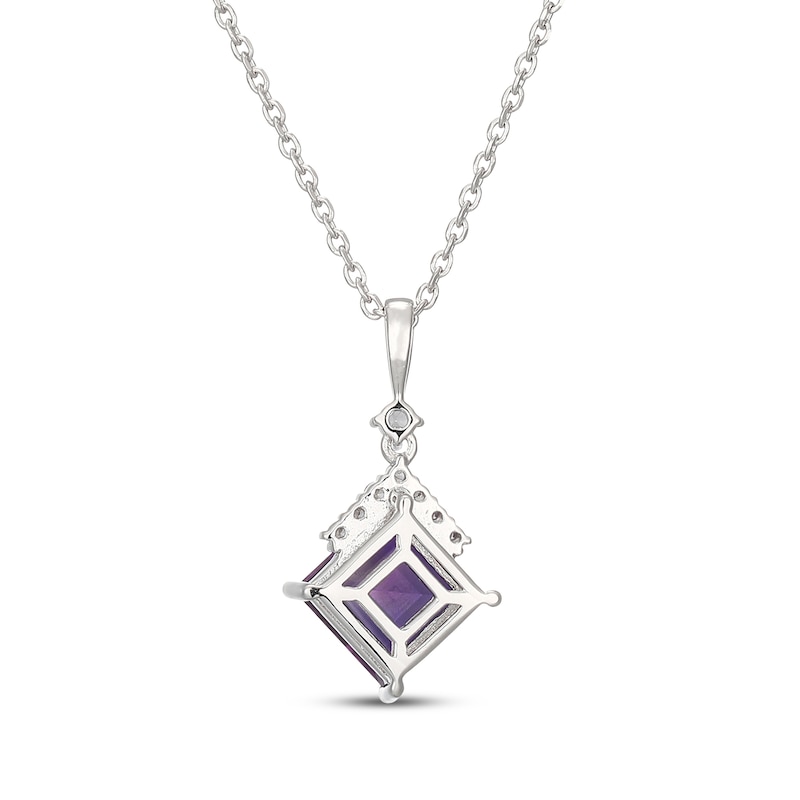 Main Image 3 of Square-Cut Amethyst & White Lab-Created Sapphire Necklace Sterling Silver 18&quot;