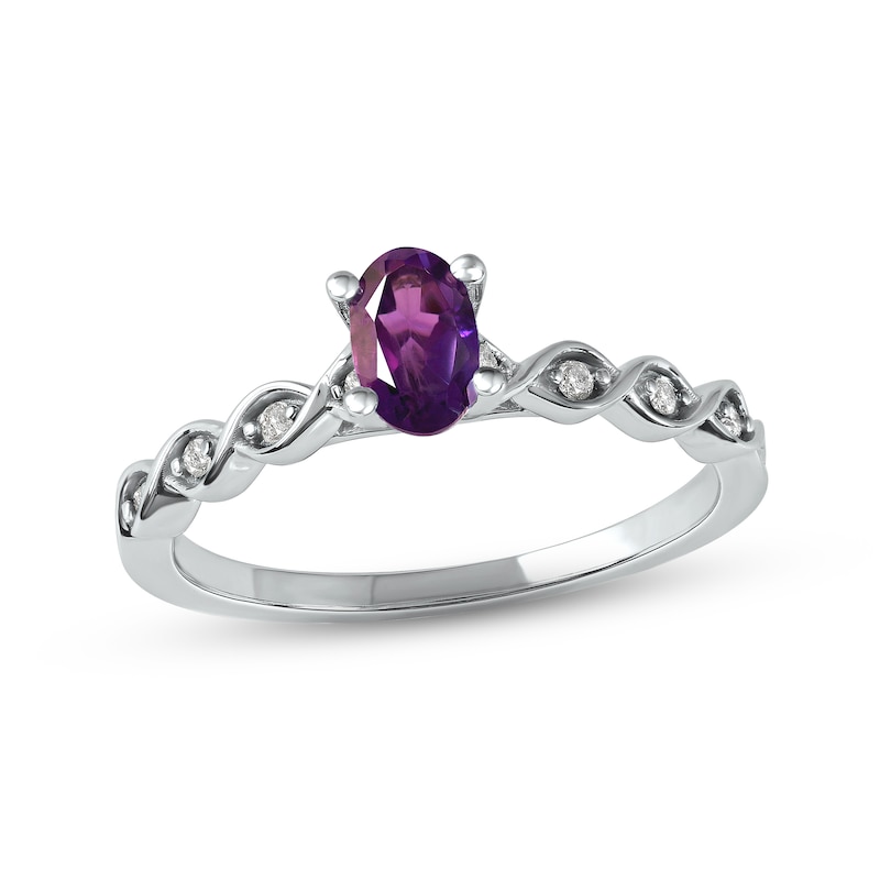 Main Image 1 of Amethyst & Diamond Ring 1/15 ct tw 10K White Gold