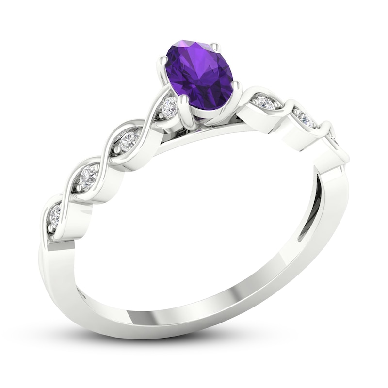 Main Image 4 of Amethyst & Diamond Ring 1/15 ct tw 10K White Gold