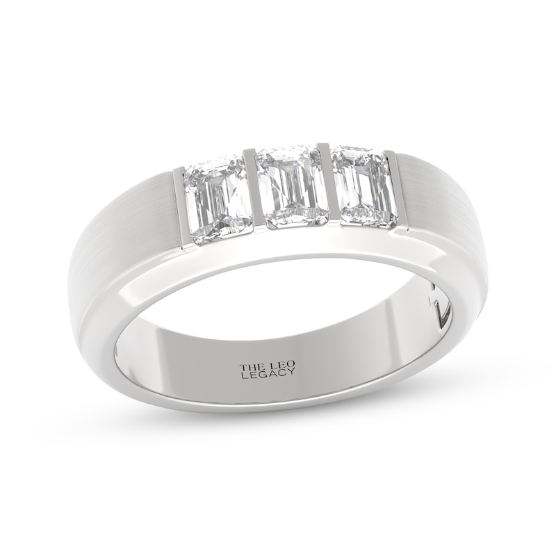 Main Image 1 of Men's THE LEO Legacy Lab-Grown Diamond Emerald-Cut Wedding Band 1 ct tw 14K White Gold