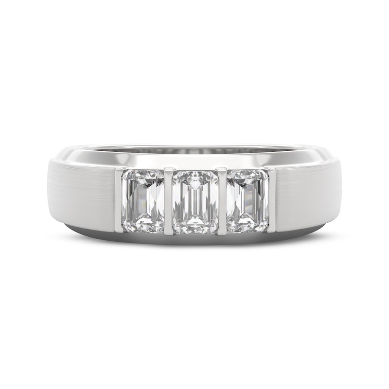 Main Image 3 of Men's THE LEO Legacy Lab-Grown Diamond Emerald-Cut Wedding Band 1 ct tw 14K White Gold