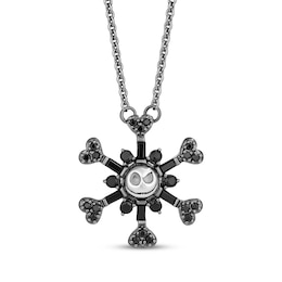 Disney Treasures The Nightmare Before Christmas Black Onyx & Diamond Snowflake Necklace 1/6 ct tw Sterling Silver 18&quot;