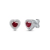 Thumbnail Image 1 of Lab-Created Ruby & Diamond Heart Earrings 1/10 ct tw 10K White Gold