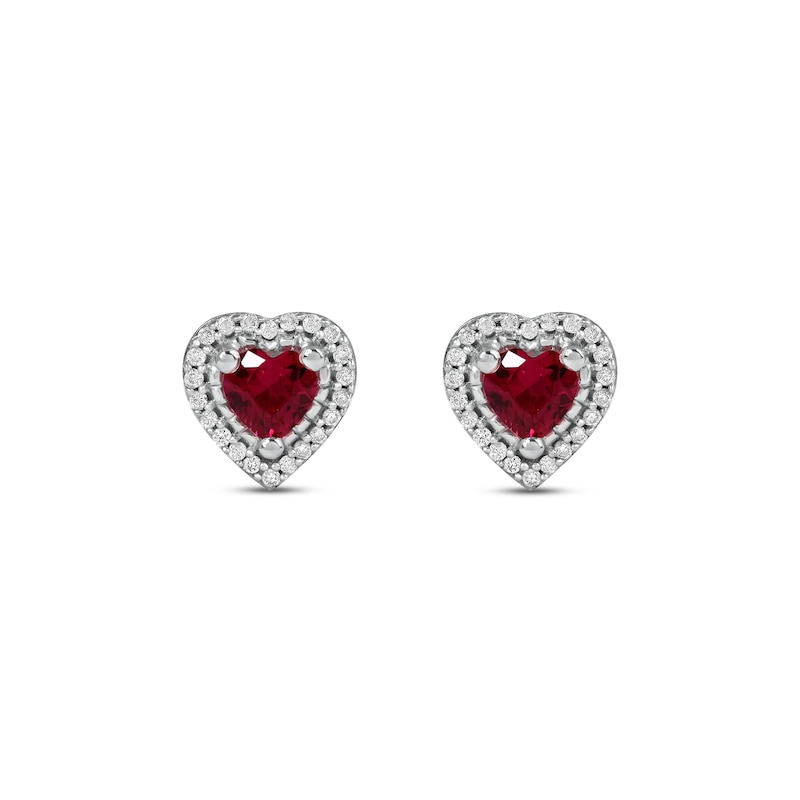 Main Image 2 of Lab-Created Ruby & Diamond Heart Earrings 1/10 ct tw 10K White Gold