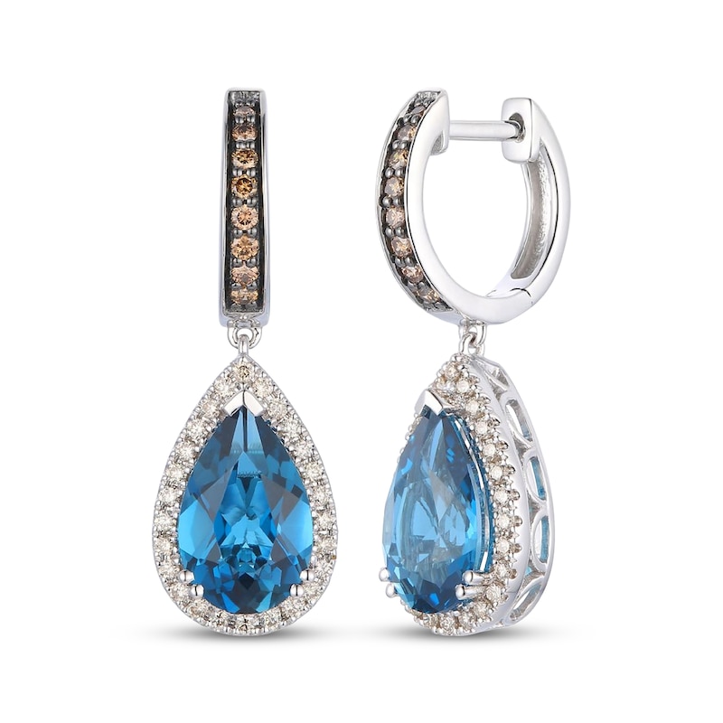 Main Image 1 of Le Vian Pear-Shaped Blue Topaz Dangle Hoop Earrings 1/2 ct tw Diamonds 14K Vanilla Gold