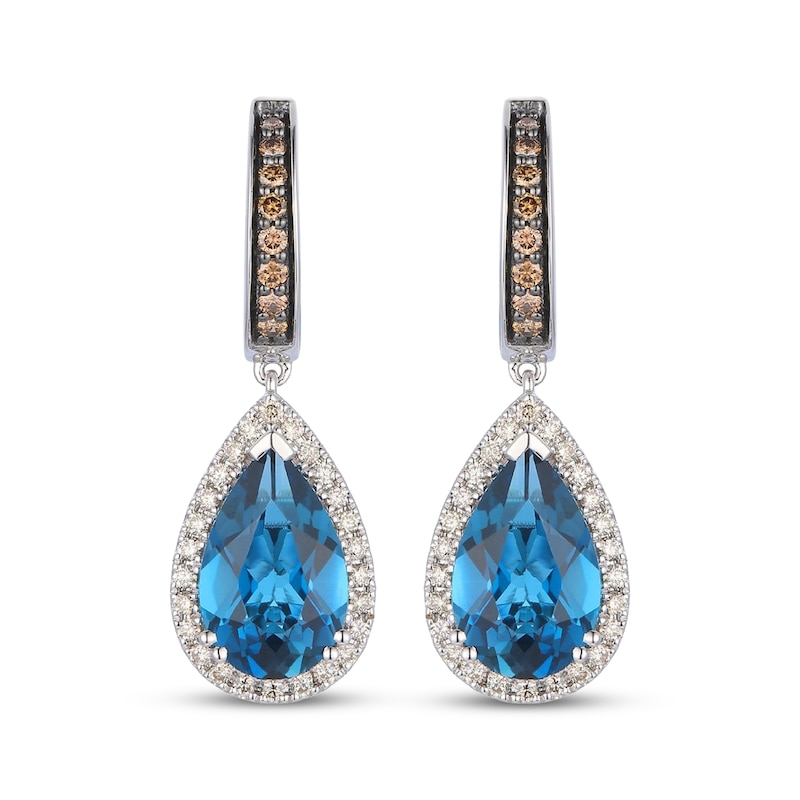 Main Image 2 of Le Vian Pear-Shaped Blue Topaz Dangle Hoop Earrings 1/2 ct tw Diamonds 14K Vanilla Gold