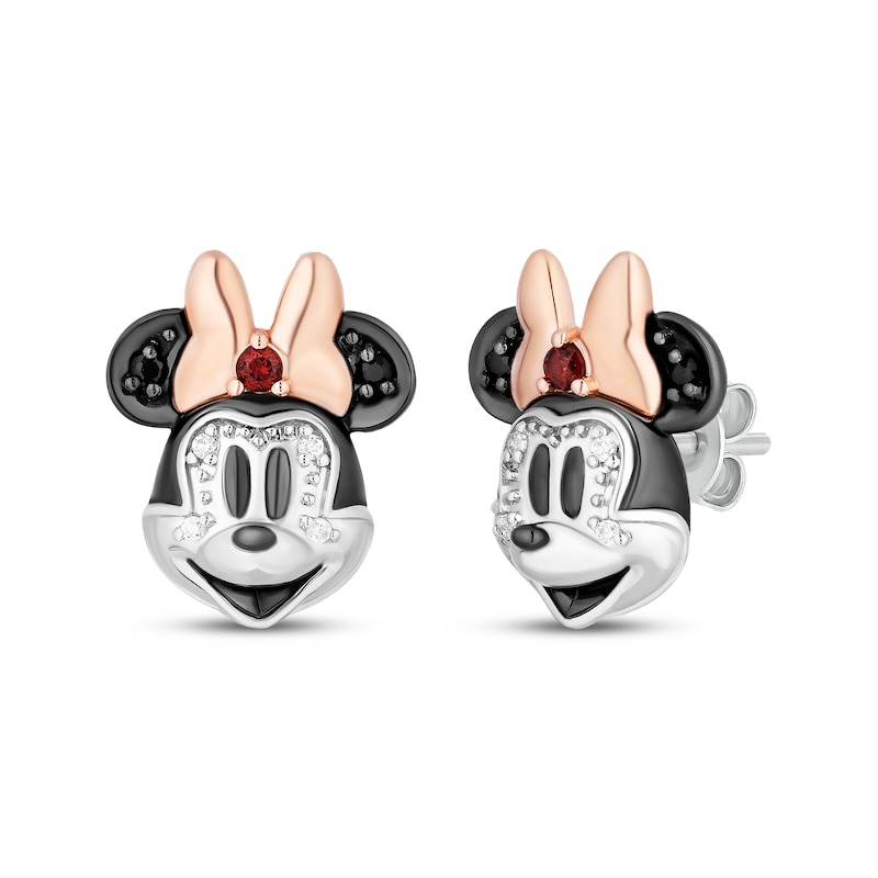 Main Image 1 of Disney Treasures Minnie Mouse Garnet & Diamond Earrings 1/20 ct tw Sterling Silver & 10K Rose Gold