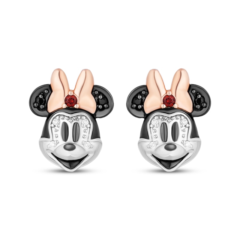 Main Image 2 of Disney Treasures Minnie Mouse Garnet & Diamond Earrings 1/20 ct tw Sterling Silver & 10K Rose Gold