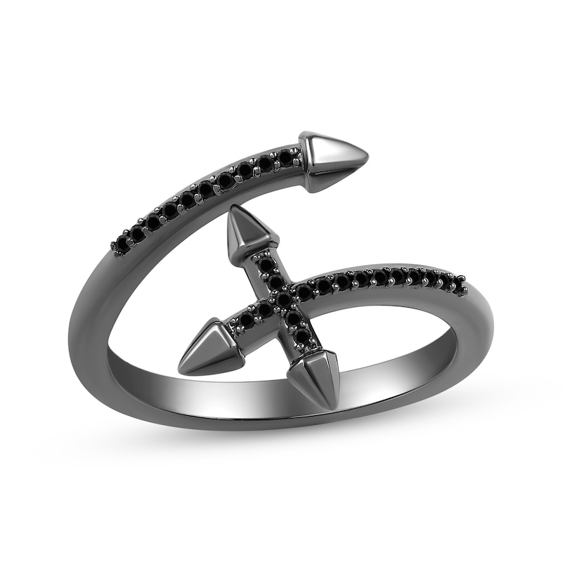 Main Image 1 of Ink & Ice Black Diamond Bypass Cross Ring 1/10 ct tw Black Rhodium-Plated Sterling Silver