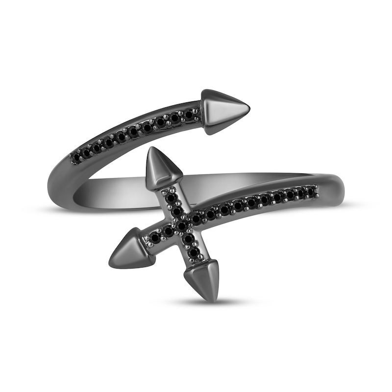 Main Image 4 of Ink & Ice Black Diamond Bypass Cross Ring 1/10 ct tw Black Rhodium-Plated Sterling Silver