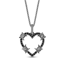 Ink & Ice Black Diamond Barbed Wire Heart Necklace 1/8 ct tw Black Rhodium-Plated Sterling Silver 18&quot;