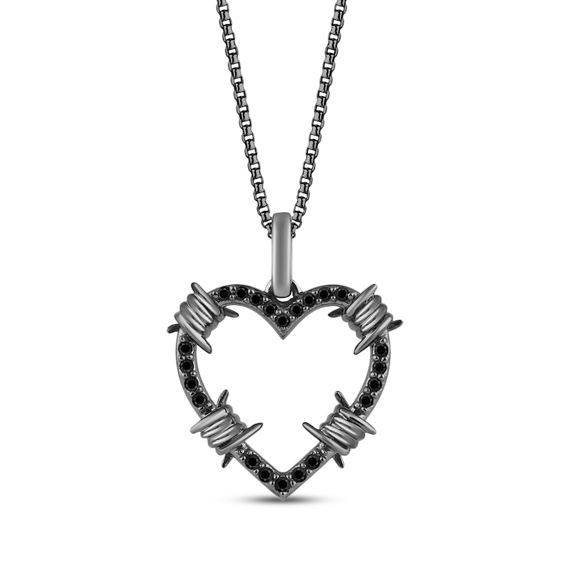 Main Image 1 of Ink & Ice Black Diamond Barbed Wire Heart Necklace 1/8 ct tw Black Rhodium-Plated Sterling Silver 18&quot;