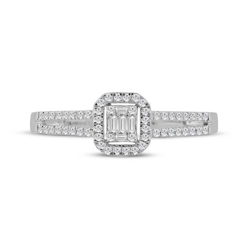 Main Image 3 of Baguette & Round-Cut Multi-Diamond Halo Promise Ring 1/5 ct tw Sterling Silver