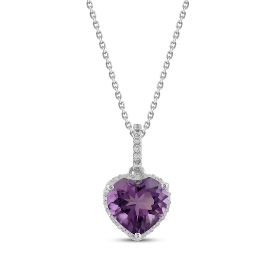 Heart-Shaped Amethyst & White Lab-Created Sapphire Hidden Halo Necklace Sterling Silver 18"