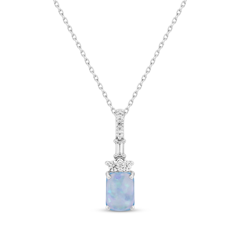 Main Image 1 of Emerald-Cut Blue Lab-Created Opal & White Lab-Created Sapphire Necklace Sterling Silver 18&quot;