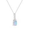 Thumbnail Image 2 of Emerald-Cut Blue Lab-Created Opal & White Lab-Created Sapphire Necklace Sterling Silver 18&quot;