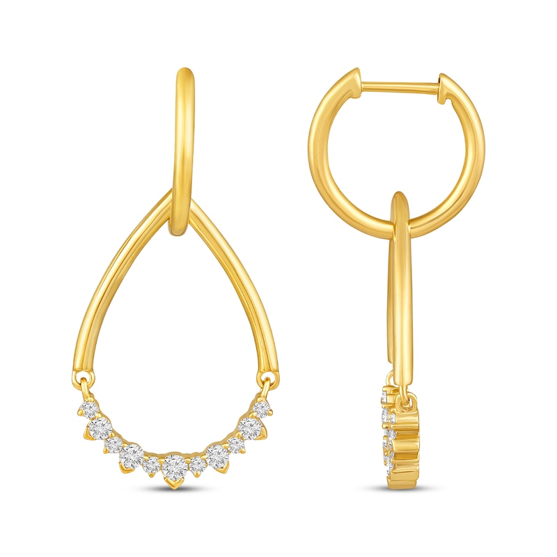 Main Image 3 of Diamond Convertible Teardrop & Hoop Earrings 1/3 ct tw 10K Yellow Gold