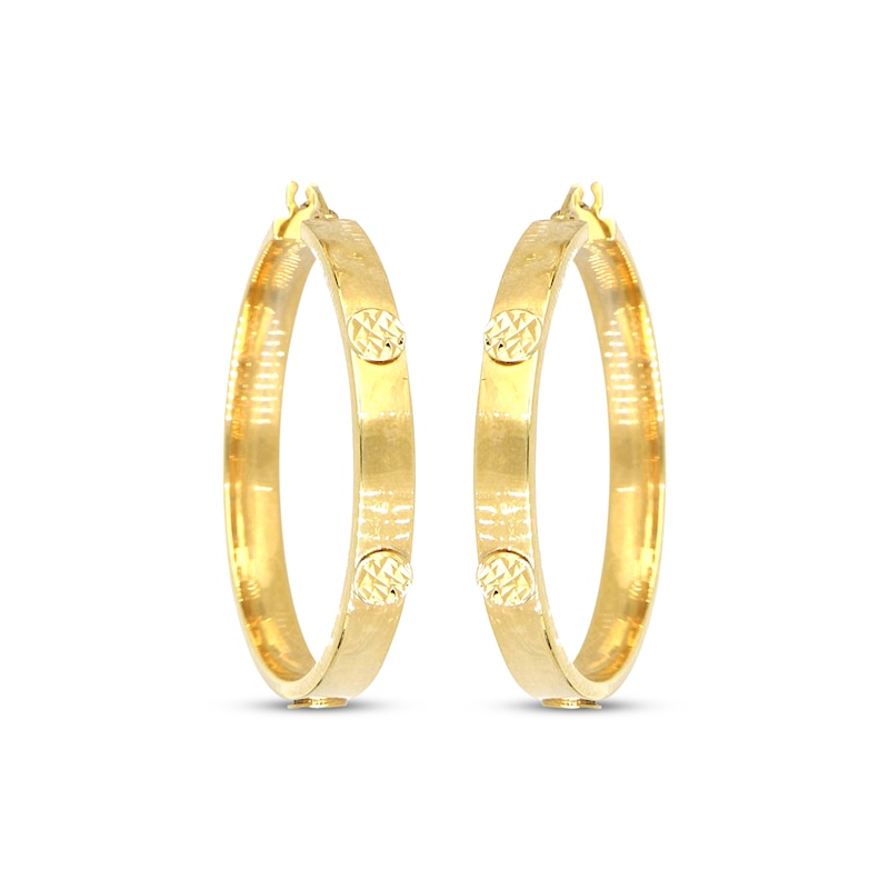 Main Image 2 of Diamond-Cut Applique Hoop Earrings 10K Yellow Gold 30mm