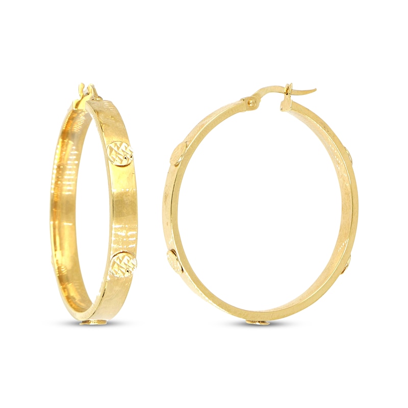 Main Image 3 of Diamond-Cut Applique Hoop Earrings 10K Yellow Gold 30mm